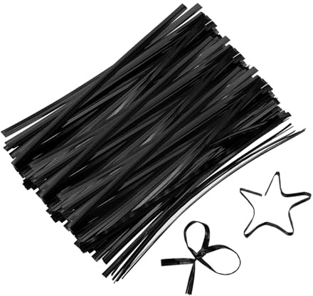 QUARKZMAN Paquet de 800 4 Attaches torsadées métalliques Bonbons Sacs Noir | Plastique Enduit, Réutilisables, pour Boulangerie, Café Sacs, Attaches torsadées, Attaches torsadées