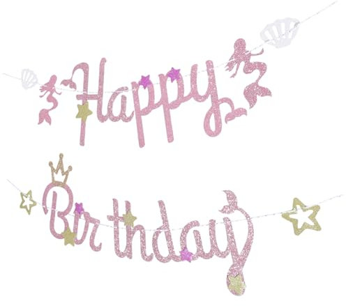 Abaodam Meerjungfrau-geburtstagsparty-dekoration „happy Birthday“-banner Party-wimpelkette für Jungen und Mädchen Einfach Aufzustellen Papier für Feiern