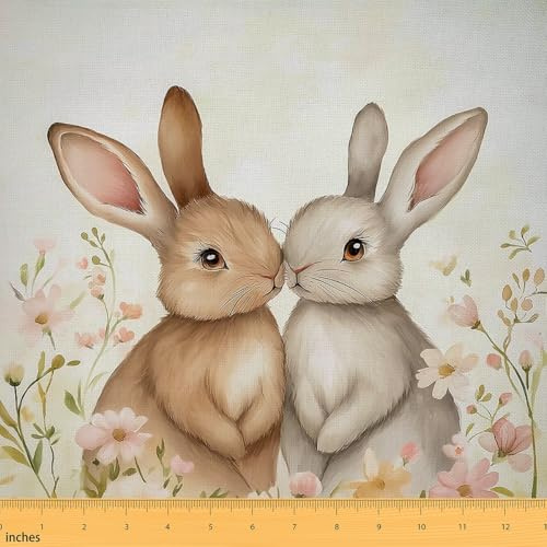 Loussiesd Kleiner Hase Stoff 184x150cm Cartoon Kaninchen Patchwork Stoffe für DIY Nähmuster Handwerk Blume Ostern Stoff Meterware Nettes Tier Dekostoff Kawaii 3D Tier Thema Polsterstoff