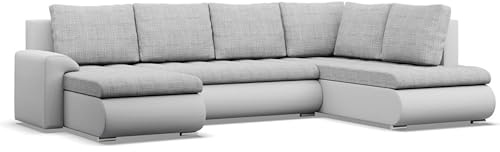 Mebligo - Ecksofa mit Schlaffunktion und 3 Bettkasten FORESTA 300x89x200 (BxHxT) Grau + Weiß - Ottomane Rechts Eckcouch, Couch U Form, Sofa Wohnzimmer, Sofas & Couches, Eckschlafsofa
