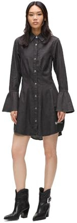 Karl Lagerfeld Jeans Donna Wide Sleeve Denim Dress Washed Black XS