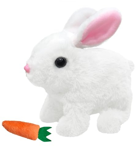 donciety interaktives Kaninchen Spielzeug, Realistisches Hasenspielzeug, Kuscheltier Hase Hüpfendes Kaninchen My Realistic Toy Ostergeschenke Für Kinder, Jungen, Mädchen (Weiß)