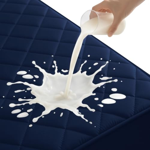 YSTELLAA Matratzenschoner Wasserdicht 160x200cm, Weiche Matratzenbezug Atmungsaktive, Mattress Protector Anti-Milben, Matratzenschutz Für Matratzen Topper Bis 30cm, Dunkelblau
