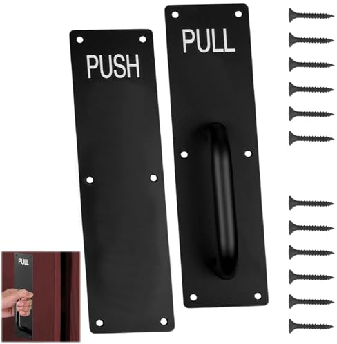 Raheem 2PCS Black Matte Powder Coated Stainless Steel Push Pull Door Handles, Heavy Duty Handle Plates for Entrance, Bathroom, Wooden Doors, Cabinets, Fire Doors, with Mounting Screws (300 x 80mm)