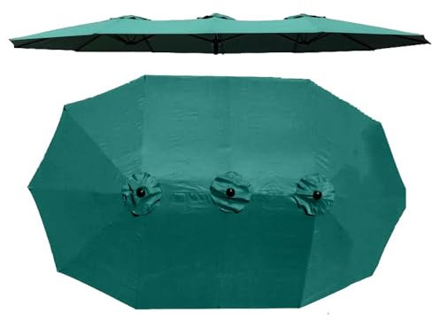 Toile de rechange durable pour parasol double face de 4,6 m – Pour marché, terrasse et jardin – Convient pour parasol triple et parasol à 12 baleines – Vert foncé