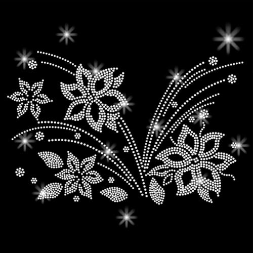 SUPERDANT Aplique de transferencia para planchar con diseño de flores blancas con diamantes de imitación, decoración para camisetas, bolsas, almohadas, chaquetas, 29,7 x 21 cm