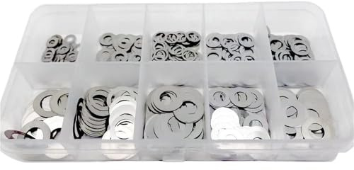 Juego de surtido de arandelas planas ultrafinas de acero inoxidable 304, arandelas de ajuste, juntas lisas, 500/750/1200 piezas, M2, M3, M4, M5, M6, M7, M8, 500/750/1200 unidades(Set D)