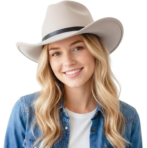 HIQIU Breite Krempe Wildlederimitat Cowboyhut Damen Herren Westernhut - Vintage Cowboy Hut Ethnischer Stil Cowgirl-Hut mit Seildekoration