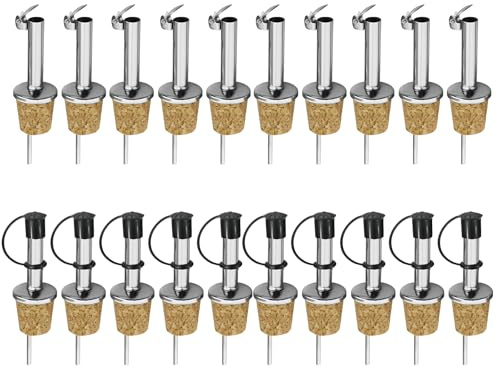 20Pcs Oil Pourer Spout Stainless Steel Cork Olive Oil Pourer Flip-Top Wine Pourers Vinegar Dispenser Bottle Pourers for Liquor Coffee Syrup Wine