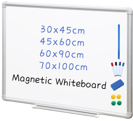 DEVELOP Magnetic Whiteboard 60x45 cm - Dry Erase Hanging White Board 45 x 60 cm Aluminium Frame with Essential Accessories Wall Mounted for Office, Home, School