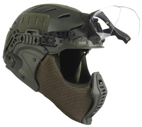 Casco Militar Completo para Airsoft, Máscara Táctica de Media Cara de Malla de Acero, Disfraz de Cosplay para Hombre para Halloween, para Airsoft y Paintball CS CQB al Aire Libre.(OD)