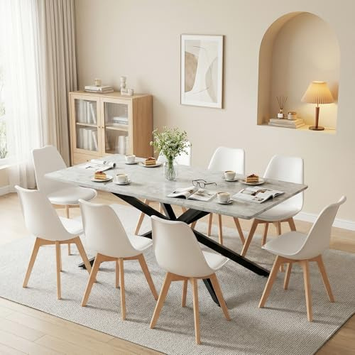 FURNITABLE Esstisch Ausziehbar mit 8 Stühlen Essgruppen,Rechteckig Küchentisch Essgruppe und Esszimmerstühle Sitzgruppe für Küche Wohnzimmer, Büro,120-160cm(Tisch+8 Weiß Stühle)