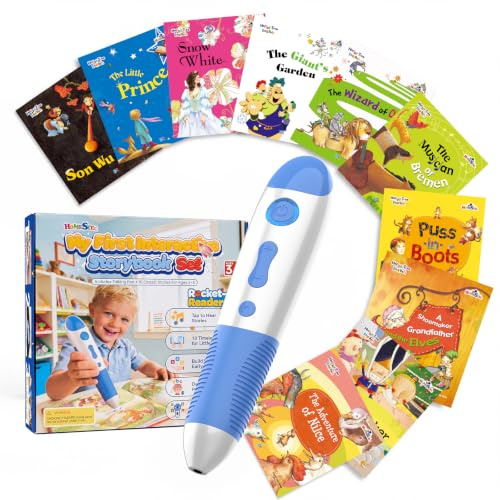 Stylo Audio Interactif avec 10 Livres d’Histoires en Anglais, Livres Sonores à Toucher, Histoires Audio pour Enfants, Jouet Éducatif sans Écran, Rechargeable USB-C