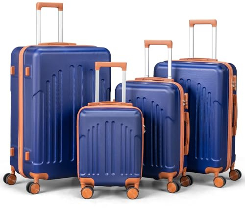 LEADZM Kofferset 4 teilig Hartschale (Navy-Braun) | Koffer Set 4 stück aus ABS, Reisekoffer mit Rollen Groß, Handgepäck, Hartschalenkoffer Groß, Koffer & Trolleys