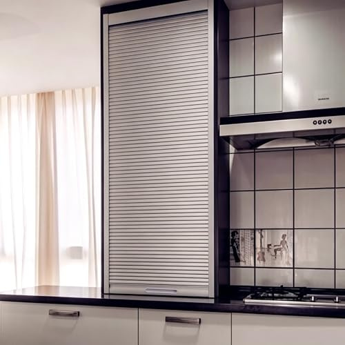 Xyrona Serranda a Rullo Ante Avvolgibili per Mobili da Cucina Color Argento, Ante a Serranda Verticale Antipolvere, Anta di Ricambio 35/40/50/60/70/80/90/100/120/130cm(W65xH100cm/26x39)