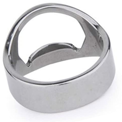 Omquot Anillo Abrebotellas de Acero Inoxidable, Anillo Plateado Portátil para Fiestas, Barbacoas y Uso Diario