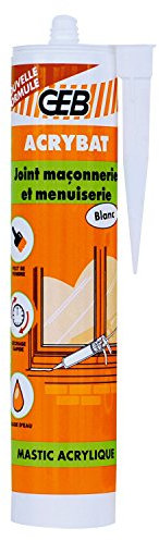 GEB ACRYBAT mastic acrylique à base d'eau pour l'étanchéité entre maçonnerie et menuiserie. Adhère sur le béton, ciment, bois, métal… Peut se peindre. Sans odeur, séchage rapide - 310ml - Blanc