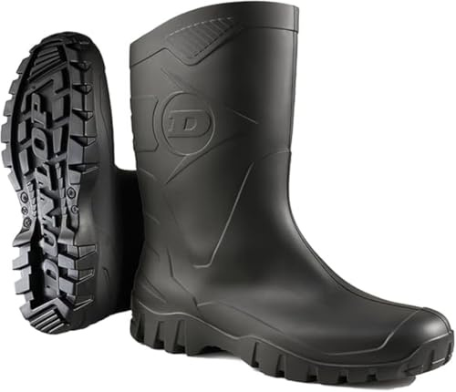 DUNLOP Short Leg Half-Height Wellies Easier On & Off Good For Wider Calf Fitting,Green/Black Sole,9 UK