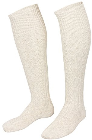 Piarini Traditionella knästrumpor för män – strumpor för knäbyxor, med flätmönster i lantlig stil, melerade – naturvita, storlek 39–42, 43–44, 45–46 och 47-48, Naturligt smälta, 47-48 EU