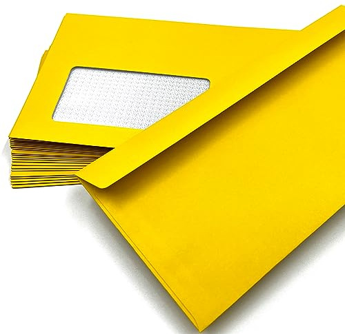 100 Umschläge mit Fenster, Gelb, Schwefelgelb, DIN lang = 220 x 110 mm, Haftklebestreifen, Fensterkuverts