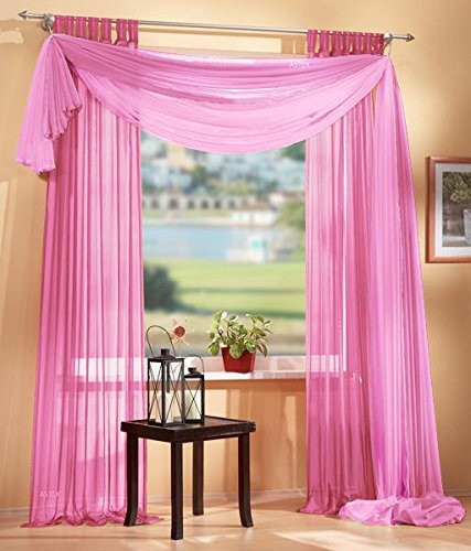 Gardinen Set, 2 x Schlaufenschal Voile, transparent, 245x140, Rosa, 1 x Voile Querbehang, Freihanddeko, 140x600, Rosa, 61000560