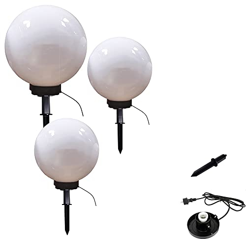 Dapo 3x LED Außen-Kugel-Leuchte MARLON D: 20+20+30cm, Kunststoff weiß, Erdspieß, IP44, Dekorationslampe Garten Rasenbeleuchtung Außengelände Eingangsbereich Blumenbeet