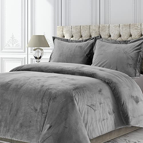 Tribeca Living VENICEDUVETTWGR Venice Velvet Oversized Solid Duvet Set, Twin, Smoke Grey