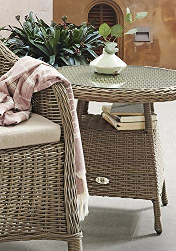 Beauty.Scouts Outdoor Collar Edition DEST Beistelltisch Clarissa, Vintage grau, 60 x 60 x 55 cm, rund, mit Glasplatte, Gartentisch, Garten, Gartenbeistelltisch, Balkonbeistelltisch