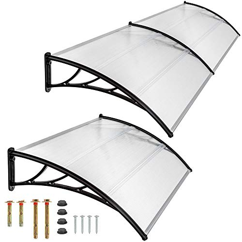Defacto Vordach Außenbogen Türvordach aus Aluminium und Polycarbonat, Vordach Regen und schneefest, wasserdicht, UV beständig, Schuppenvordach, transparent schwarz | 100x195cm