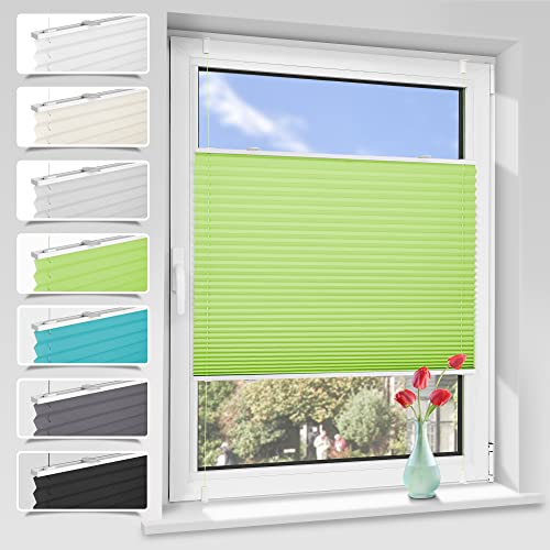 Zarnan Plissee Klemmfix ohne Bohren Grün 35x120cm(BXH) UV-Schutz Fenster Plissee innen Plisseerollos ohne Bohren Faltrollo mit Klemmträger easyfix Jalousie Sichtschutz und Sonnenschutz