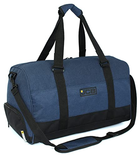 JCB - Men's Large Holdall Bag, 35L - Polyester Twill, Large Bag - Includes Internal Shoe Compartment, 6 External Pockets - Travel Essentials - Strong Weekend Bag - Navy