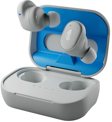 Skullcandy Grind In-Ear Wireless Earbuds, 40 Hr Battery, Skull-iQ, Alexa Enabled, Microphone, Works with iPhone Android and Bluetooth Devices - Light Grey/Blue