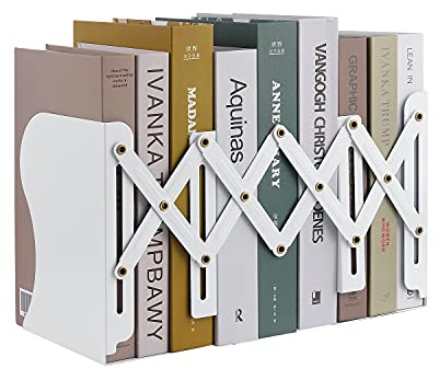 MSDADA Buchstützen Verstellbar Erweiterbar Metall Kinder Buchständer Zeitschriftenordner rutschfeste Bücherhalter für Küche Büro Schule Bibliothek(Weiß)