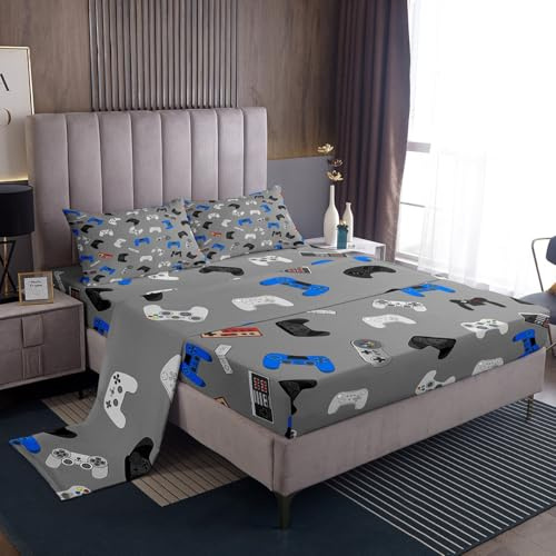 Homemissing Set di biancheria da letto per ragazzi e ragazze con motivi ispirati ai videogiochi, controller di gioco colorato, joystick di gioco, misura matrimoniale, 4 pezzi