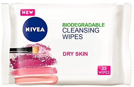 NIVEA 3in1 Caring Cleansing Wipes Dry Skin (25 Wipes), Plant-Based Makeup Remover Wipes, Face Wipes for Dry Skin, Gentle yet Effective Makeup Removal