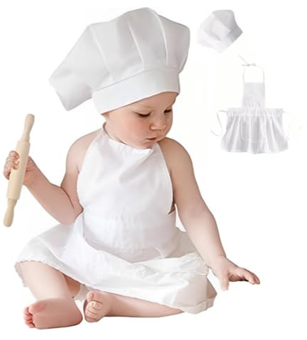 Nicoone Newborn Baby Chef Costume Photography Photos Prop Hat + Apron Outfit,Baby Chef Costume Set for Boys Girls Photography Props