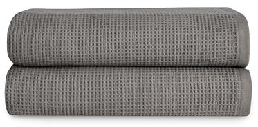 Cozy Earth Waffle Bath Towels - 60% Cotton 40% Viscose from Bamboo Bath Towels 30 x 58 Inches - Soft & Absorbent Terry, Reversible Mini Textured Waffle & Weave Pattern - 2 Pack