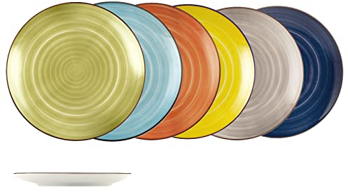 H&H Caribe Set 12 Piatti Piani in Stoneware, 26cm, Colori Assortiti, Tavola Colorata