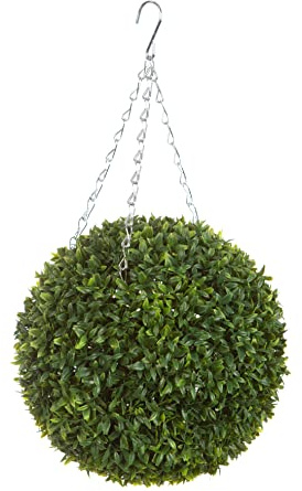 Best Artificial 28cm Green Olive Topiary Hanging Basket Grass Ball