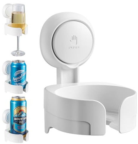 TAILI Suction Cup Wine Glass Holder for Shower, Removable Wall-Mounted Bath Cup Holder for Beer, Wine, Drinks, Enjoy in The Spa, Bathroom, Kitchen, etc. White