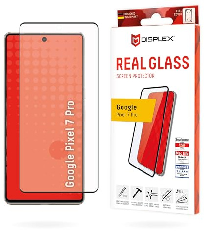 Displex Full Cover Panzerglas (10H) für Google Pixel 7 Pro, Eco-Montagerahmen, volle Displayabdeckung, Tempered Glas, kratzer-resistente Schutzfolie, hüllenfreundlich