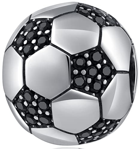 Fußball Charm Football Charms passen Pandora Sport Armband, 925 Sterling Silber Ball Perlen mit Schwarz CZ, Geschenke für Sohn/Neffe/zurück zu Schule/Enkel/Junge
