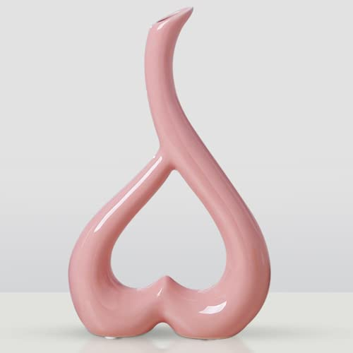 ArawatVaso in ceramica rosa a forma di cuore – moderno vaso per fiori tulipano, 26 cm, decorativo, regalo erba pampa, fiori, soggiorno, decorazione estetica vasi nordici