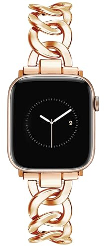 JR.DM Metallband, roséguld, kompatibelt med Apple Watch på 38/40/41/42/44/45/49 mm, enfärgat, elegant, för män och kvinnor, metallarmband, ersättning för iWatch Serie 9/8/7/6/5/4/3/2/1/SE/Ultra