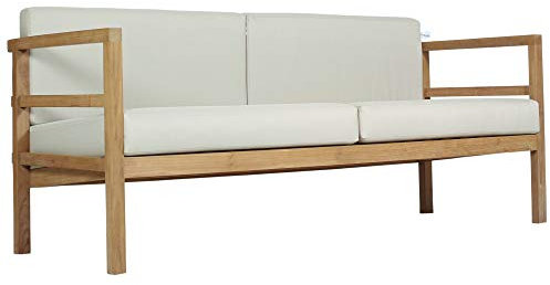 Teako Design Outdoor Sofa Pusiano 3-Sitzer aus Teakholz mit Auflage, Witterungsbeständige Outdoor Möbel, Gartensofa mit Armlehnen, Natürliche Patina Teakholz