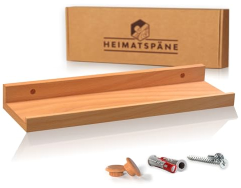 Heimatspäne Bilderleiste Kernbuche 40cm - Wandregal Holz [inkl. Schraubenabdeckungen aus Echtholz] Regalbrett Holz als Wandboard oder Schweberegal