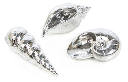 Logbuch-Verlag 3 silberfarbene Muscheln 10 cm Dekomuscheln Silber Maritime Dekoration Badezimmer Sommerdeko Spa Wellness