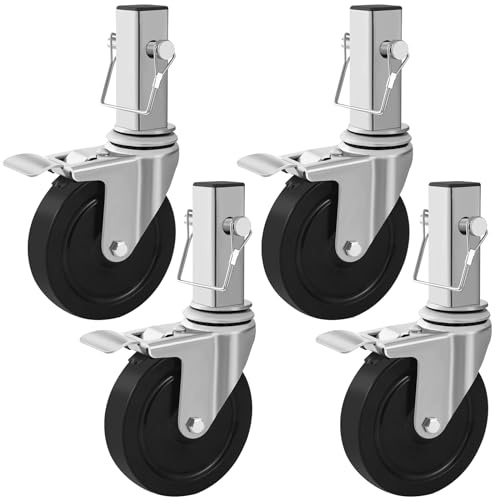 Besitu Juego de 4 ruedas de andamio de 5 pulgadas, ruedas de andamio de panadero con frenos de doble bloqueo, rueda de andamio con barra de tubo cuadrada de 1-1/4 pulgadas, capacidad de 440 L