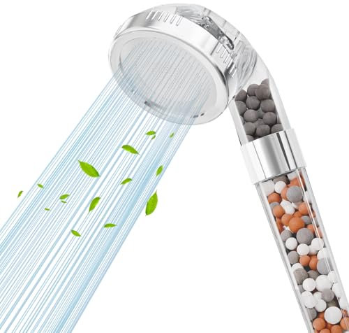 VEHHE High Pressure Shower Head, Filter Shower Head 3 Mode Boosting with Beads, Handheld Powerful Flow Showerheads Hard Water Softener with Extra Replaceable Accessories for Adult Children Pet Home