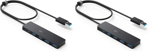 Anker 4-Port USB 3.0 Hub, Ultra-Slim Data USB Hub with 2 ft Extended Cable [Charging Not Supported], for MacBook, Mac Pro, Mac mini, iMac, Surface Pro, XPS, PC, Flash Drive, Mobile HDD (Pack of 2)